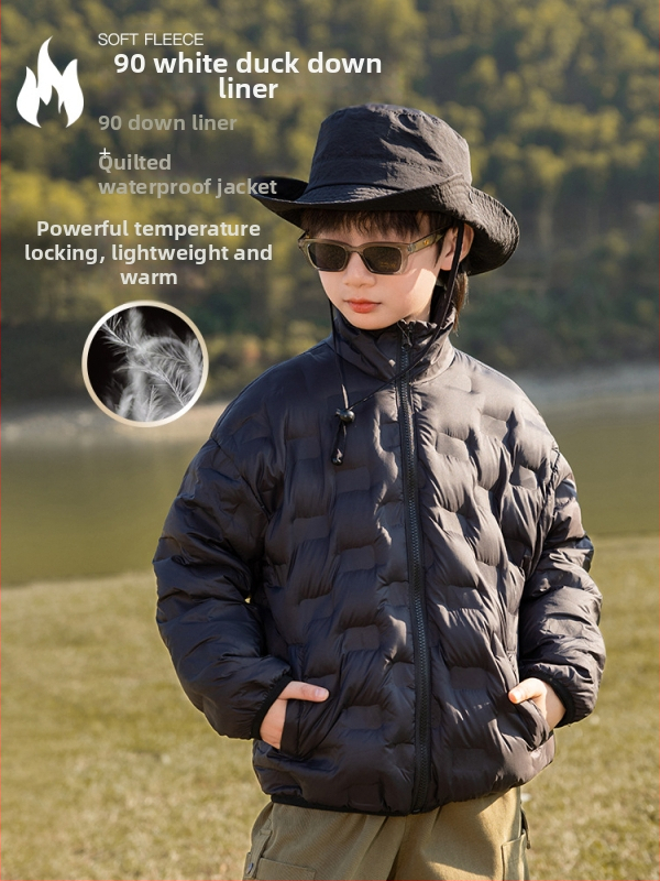 Beibei Baodi chlapčenská bunda s kačacím páperím, s kapucňou, odnímateľná, 5000 mm vodotesnosť, 5000 mm priedušnosť