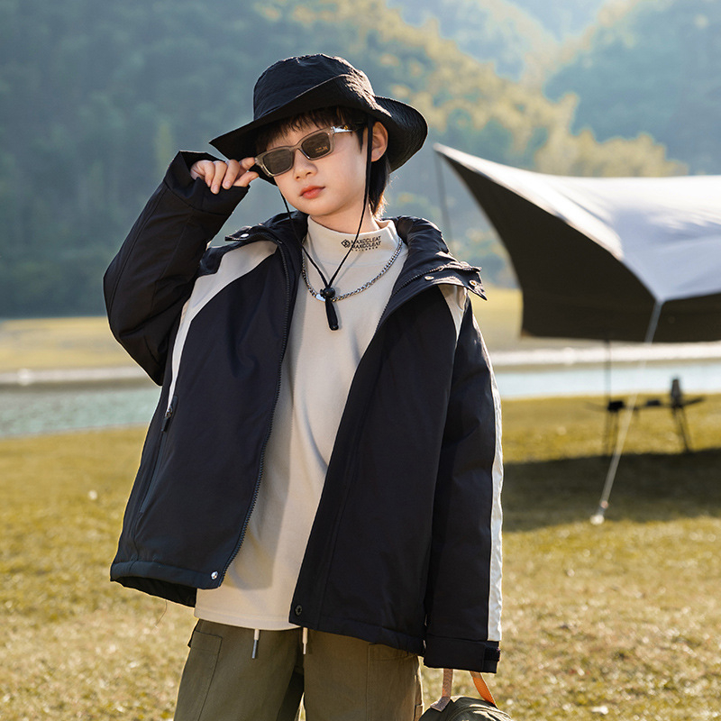 Beibei Baodi момчешко пухено яке, качулка, сваляема, водоустойчивост 5000 мм, дишаща материя 5000 мм