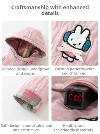 Duuduu Fordítható téli kabát lányoknak, vastag, reverzibilis, cipzáras, kapucnival