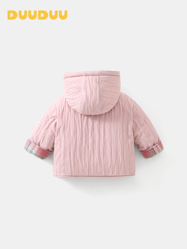 Duuduu Fordítható téli kabát lányoknak, vastag, reverzibilis, cipzáras, kapucnival