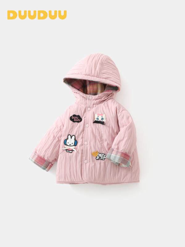 Duuduu Fordítható téli kabát lányoknak, vastag, reverzibilis, cipzáras, kapucnival