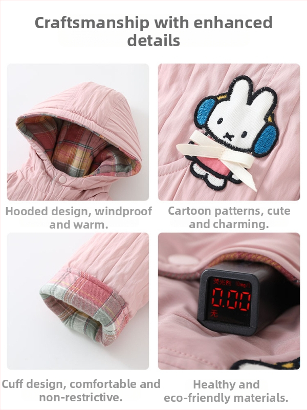 Duuduu Fordítható téli kabát lányoknak, vastag, reverzibilis, cipzáras, kapucnival