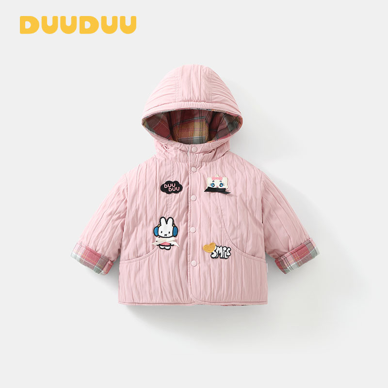 Duuduu Fordítható téli kabát lányoknak, vastag, reverzibilis, cipzáras, kapucnival