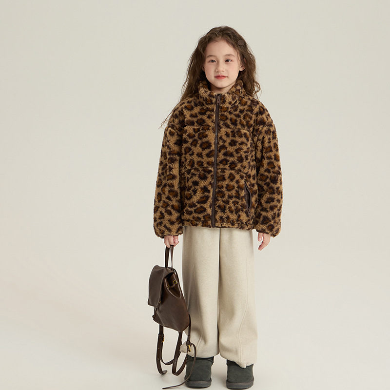 Dječja pliš jakna s leopard uzorkom, debela toplina, stojeći ovratnik, zatvarač, za uzrast 3–8 godina, zima 2025.