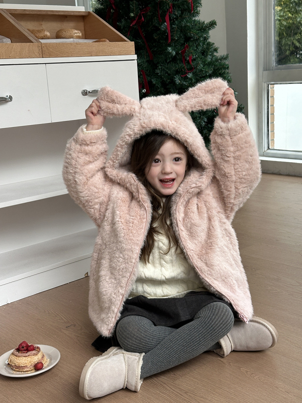 Koreai stílusú gyerek kabát kapucnival és cipzárral, téli viselet 3–8 éveseknek