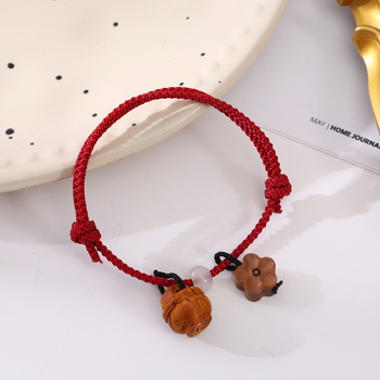 Brățară unisex din lemn de piersică cu șnur țesut manual, stil etnic, vara 2025, ambalare individuală