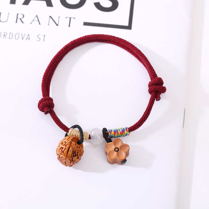Brățară unisex din lemn de piersică cu șnur țesut manual, stil etnic, vara 2025, ambalare individuală