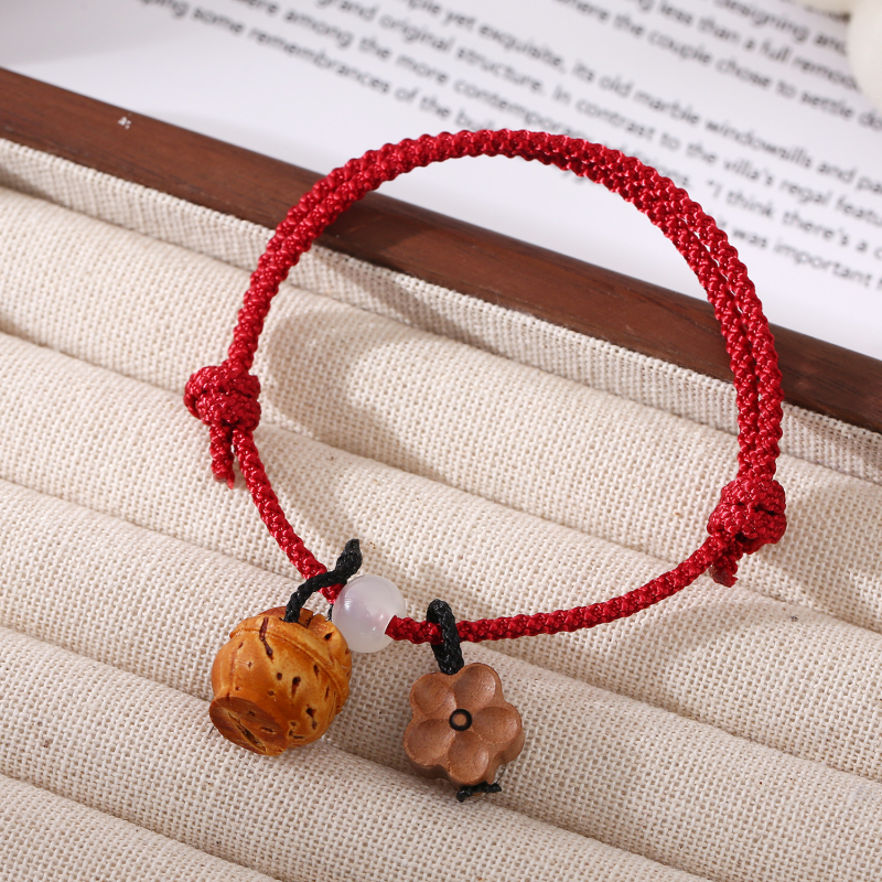 Brățară unisex din lemn de piersică cu șnur țesut manual, stil etnic, vara 2025, ambalare individuală