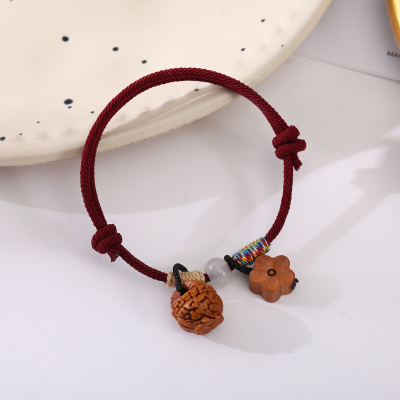 Brățară unisex din lemn de piersică cu șnur țesut manual, stil etnic, vara 2025, ambalare individuală
