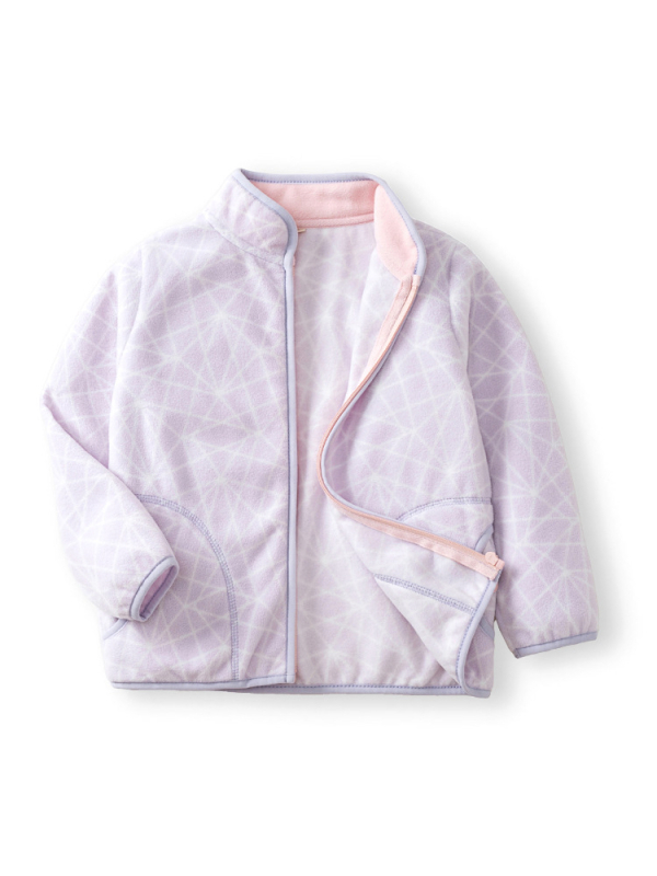 Gyermek polár dzseki absztrakt geometriai mintával, 100% poliészter polár, cipzáras záródás, állógallér, ősz 2025