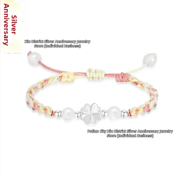 Βραχιόλι: Τετράφυλλος Τριφύλλι, Ασήμι Sterling 925, Ηλεκτροπλατίωση, Unisex, Νέος Κινέζικος Στυλ