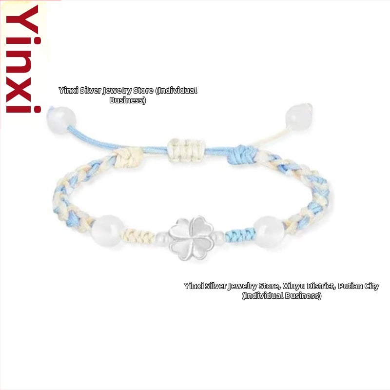 Βραχιόλι: Τετράφυλλος Τριφύλλι, Ασήμι Sterling 925, Ηλεκτροπλατίωση, Unisex, Νέος Κινέζικος Στυλ