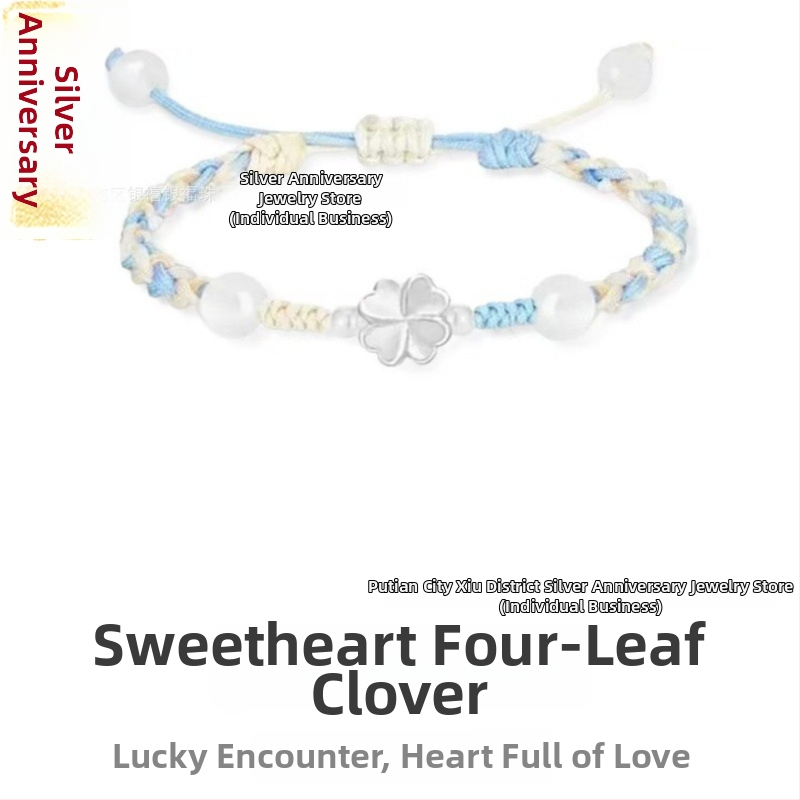 Βραχιόλι: Τετράφυλλος Τριφύλλι, Ασήμι Sterling 925, Ηλεκτροπλατίωση, Unisex, Νέος Κινέζικος Στυλ