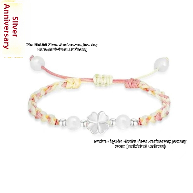 Βραχιόλι: Τετράφυλλος Τριφύλλι, Ασήμι Sterling 925, Ηλεκτροπλατίωση, Unisex, Νέος Κινέζικος Στυλ