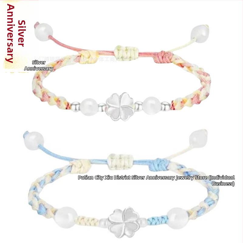 Βραχιόλι: Τετράφυλλος Τριφύλλι, Ασήμι Sterling 925, Ηλεκτροπλατίωση, Unisex, Νέος Κινέζικος Στυλ