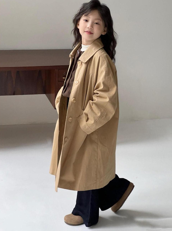 Meitenēm garš bērnu jaka-palt, britu stila rudens sezonā, vienas rindas aizdare, apkakle, kokvilnas-poliestera audums, iekšpuse poliester, piemērots bērniem virs 8 gadiem (virs 140 cm)
