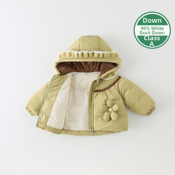 Bērnu meitenēm paredzēta pūkaina jaka ar pīļu pūci, kapuce, flīsa oderes, bieza ziemas jaka.