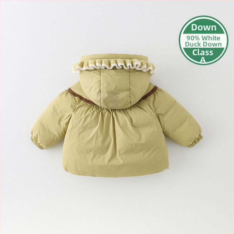 Bērnu meitenēm paredzēta pūkaina jaka ar pīļu pūci, kapuce, flīsa oderes, bieza ziemas jaka.