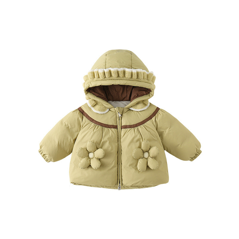 Bērnu meitenēm paredzēta pūkaina jaka ar pīļu pūci, kapuce, flīsa oderes, bieza ziemas jaka.