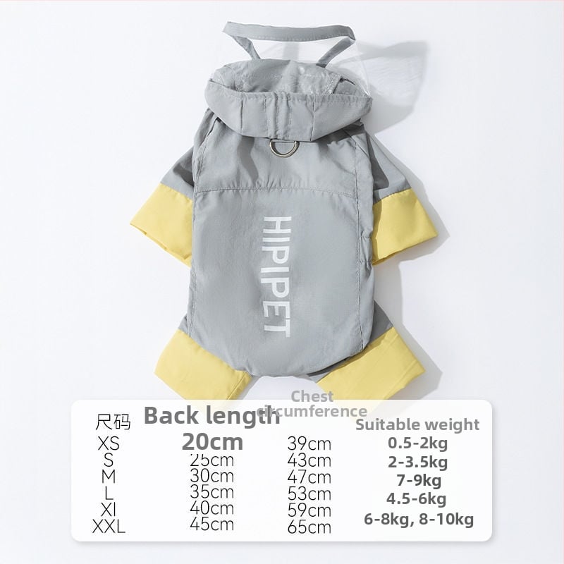 Αδιάβροχο για σκύλους – αντιανεμικό, ανακλαστικό, ρυθμιζόμενο, PVC ύφασμα, υδατοαπωθητικό στρώμα PU (για άνοιξη-καλοκαίρι)