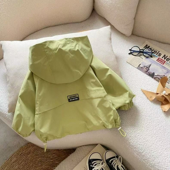 Dječja kapuljačasta lagana windbreaker jakna za proljeće, unisex, dugi rukav, pamuk-mješavina