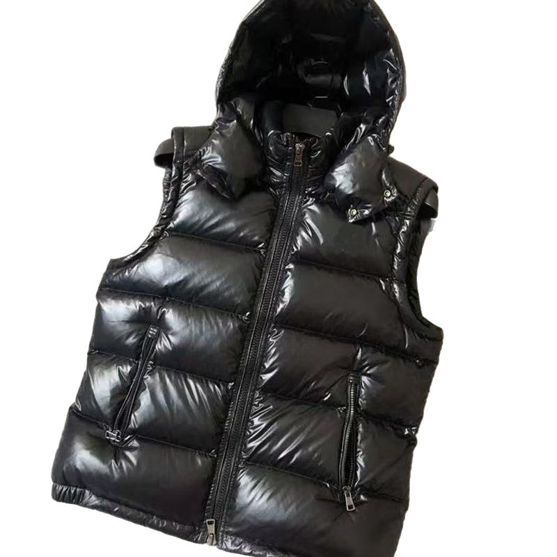 Пухена жилетка с качулка, унисекс, удебелен къс модел, пълнеж от патешки пух, цип