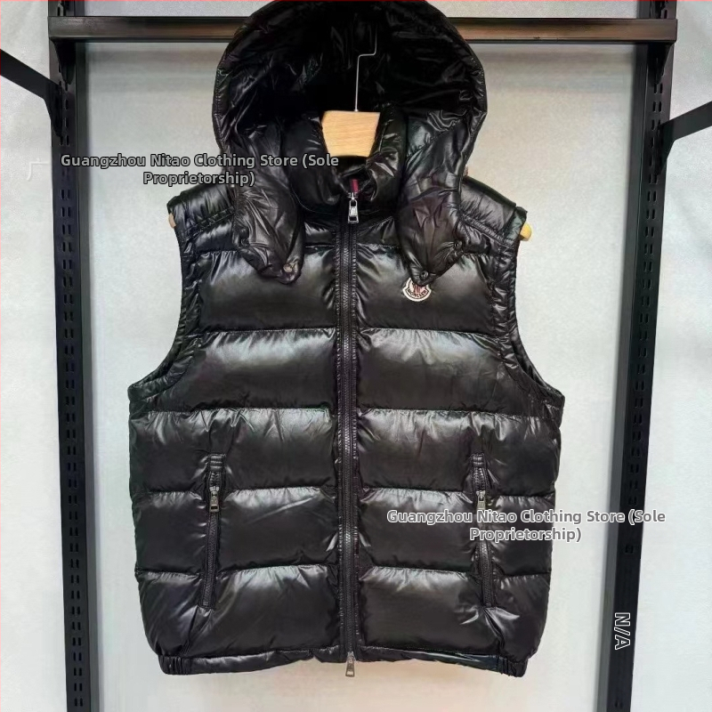 Kapucňová vesta z peria, unisex, hrubý krátky strih, výplň z kačacieho peria, zips