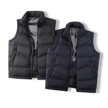 Мъжки пухен жилет с стояща яка, цип, удебелен, с около 90% пух и пълнеж 66–88 г