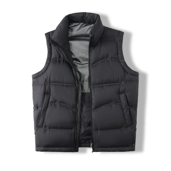 Мъжки пухен жилет с стояща яка, цип, удебелен, с около 90% пух и пълнеж 66–88 г
