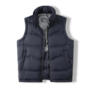 Мъжки пухен жилет с стояща яка, цип, удебелен, с около 90% пух и пълнеж 66–88 г