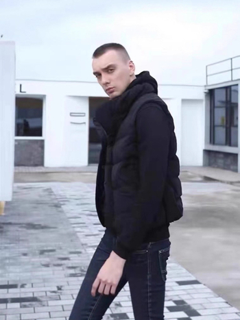 Muška vesta s perju, stojeći ovratnik, zip, 135 g bijelog pačjeg perja, poliester materijal