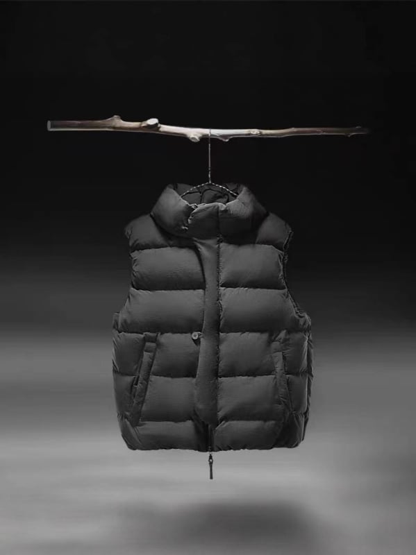 Muška vesta s perju, stojeći ovratnik, zip, 135 g bijelog pačjeg perja, poliester materijal