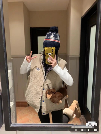 Памучна двустранна жилетка с пухено напълване, качулка, свободна кройка, цип отпред, зима 2025, стил Харадзюку