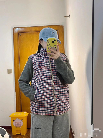 Памучна двустранна жилетка с пухено напълване, качулка, свободна кройка, цип отпред, зима 2025, стил Харадзюку