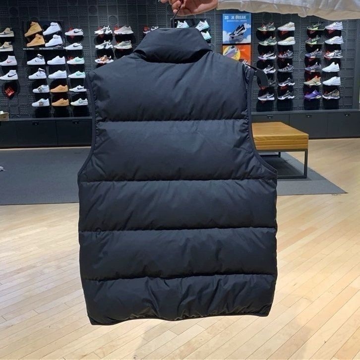 Prsluk od down-pamuka, otporan na vjetar, s flecom, bez kapuljače, stojeći ovratnik, sportski stil, 3D patch džepovi