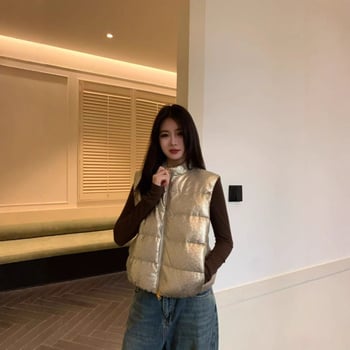 Vesta de puf pentru femei, puf de gâscă 76-80%, țesătură principală din nylon, umplutură 101-200 g, guler înalt