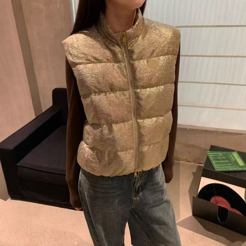 Vesta de puf pentru femei, puf de gâscă 76-80%, țesătură principală din nylon, umplutură 101-200 g, guler înalt