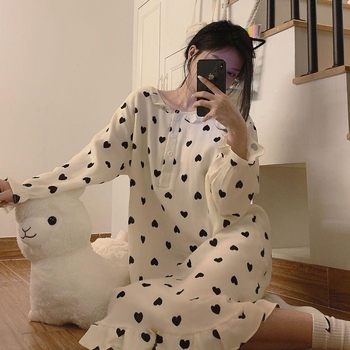Ženski jednoposni pajamski set, pulover stil, okrugli izrez, dugi rukavi, poliester materijal, midi noćna haljina