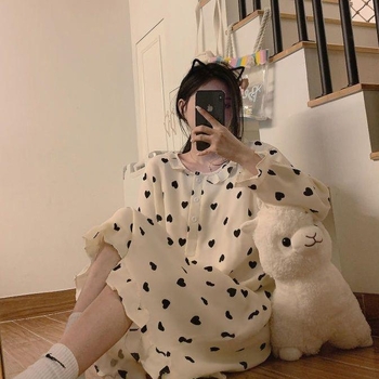 Ženski jednoposni pajamski set, pulover stil, okrugli izrez, dugi rukavi, poliester materijal, midi noćna haljina