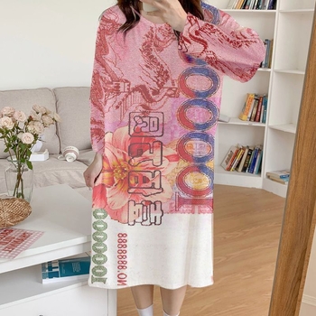 Rochie de noapte din poliester cu imprimeu cartoon – fără mâneci, guler rotund, lungime midi