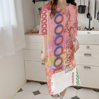 Rochie de noapte din poliester cu imprimeu cartoon – fără mâneci, guler rotund, lungime midi