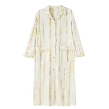 Rochie-pijama din bumbac pentru femei, cardigan stil, mâneci lungi, guler rever, croială lejeră, respirabilă pentru primăvară și toamnă