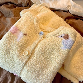 Ženske pidžame u japanskom stilu za jesen-zimu opuštena silueta toplo fleece podstava dvodijelni kućni set