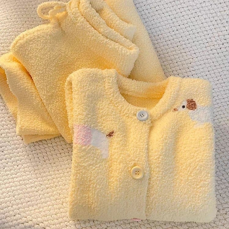 Ženske pidžame u japanskom stilu za jesen-zimu opuštena silueta toplo fleece podstava dvodijelni kućni set