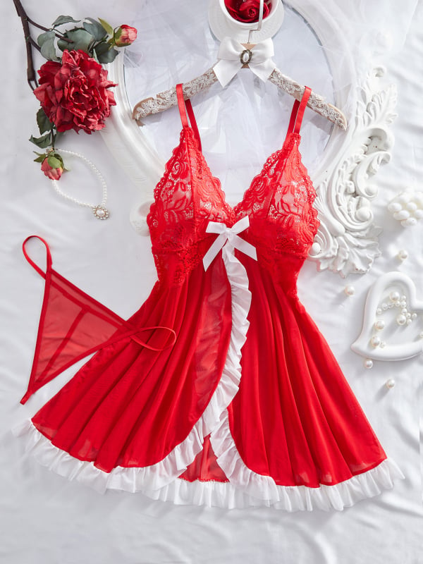 Set noćne pidžame od mrežaste tkanine u camisole stilu, V izrez, 80–90% akril vlakana, tanko tkivo 121–140 g/m², prozračno i udobno