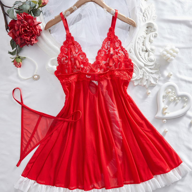 Set noćne pidžame od mrežaste tkanine u camisole stilu, V izrez, 80–90% akril vlakana, tanko tkivo 121–140 g/m², prozračno i udobno