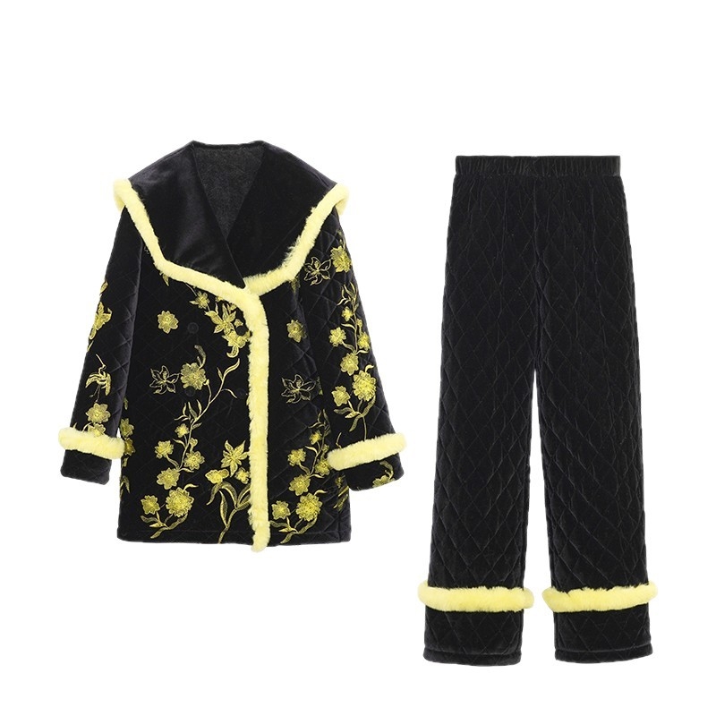 Dvodijelni set pidžama Ice Silk, Extra Thick 501-600 g/m², dugi rukavi, hlače, za kuću
