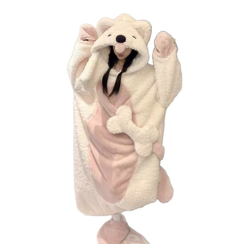 Jednodijelna pidžama s motivom crtani pas, coral fleece, 100% poliester, gustoća 181–200 g/m2, dugi rukav, bez ovratnika, kućna zimnica