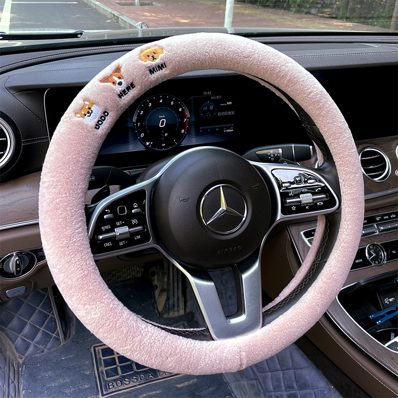 Mushang navlaka za volan automobila, zimska verzija, umjetni pliš, univerzalna prilagodba, izvezeni dizajn karikature