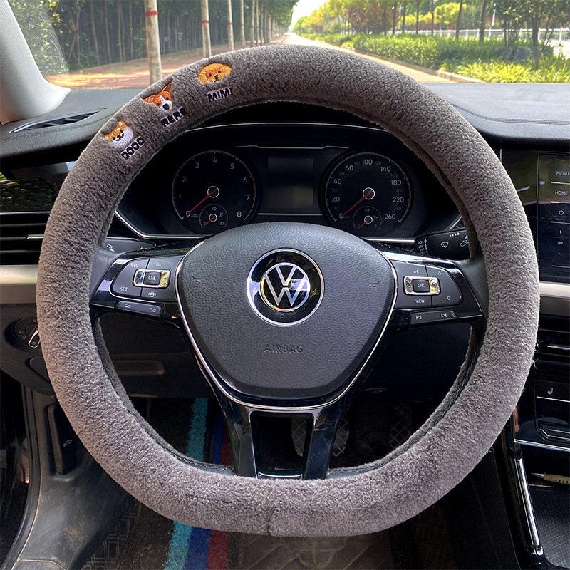 Mushang navlaka za volan automobila, zimska verzija, umjetni pliš, univerzalna prilagodba, izvezeni dizajn karikature